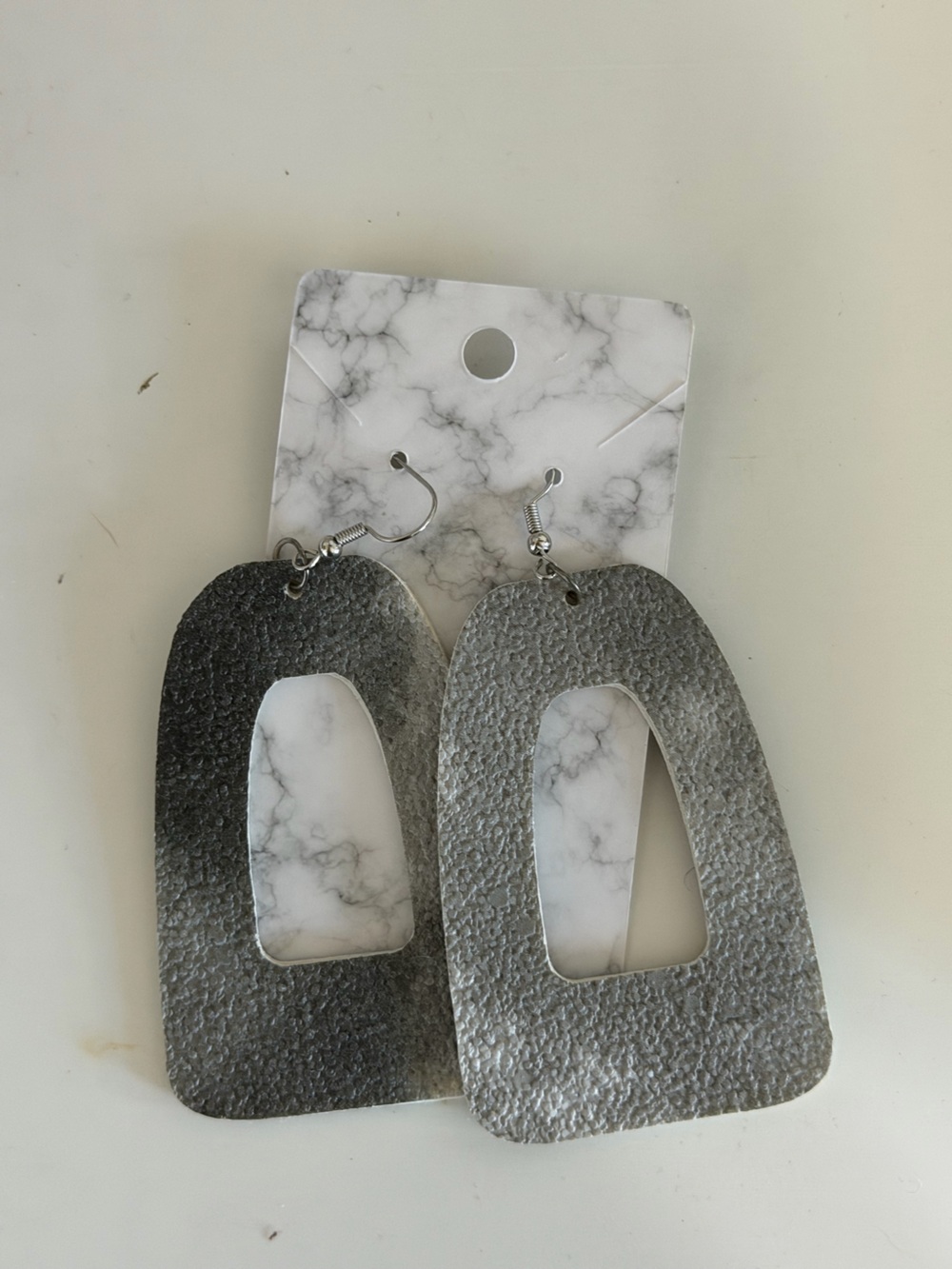 handmade faux leather grey marble styled dangle earrings